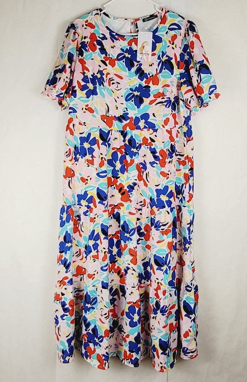 NWT Pretty Garden Pink Floral Tiered Maxi Dress Size M Cottagecore Gardengirl